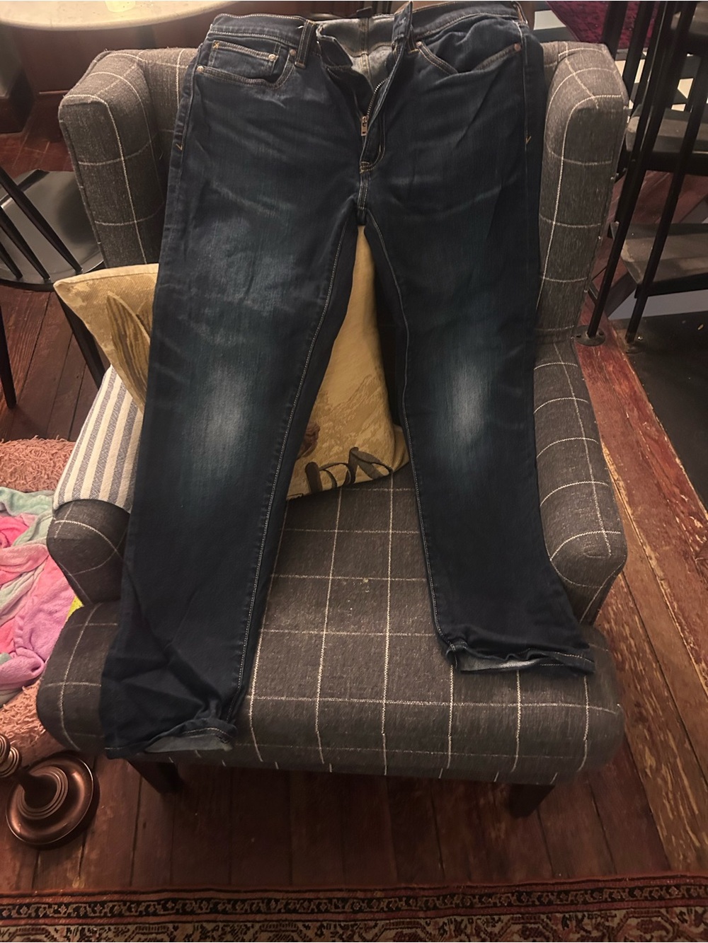 Lands End Men's Dark Blue Denim Jeans - Classic Straight Fit 33x30 "sq rigger"